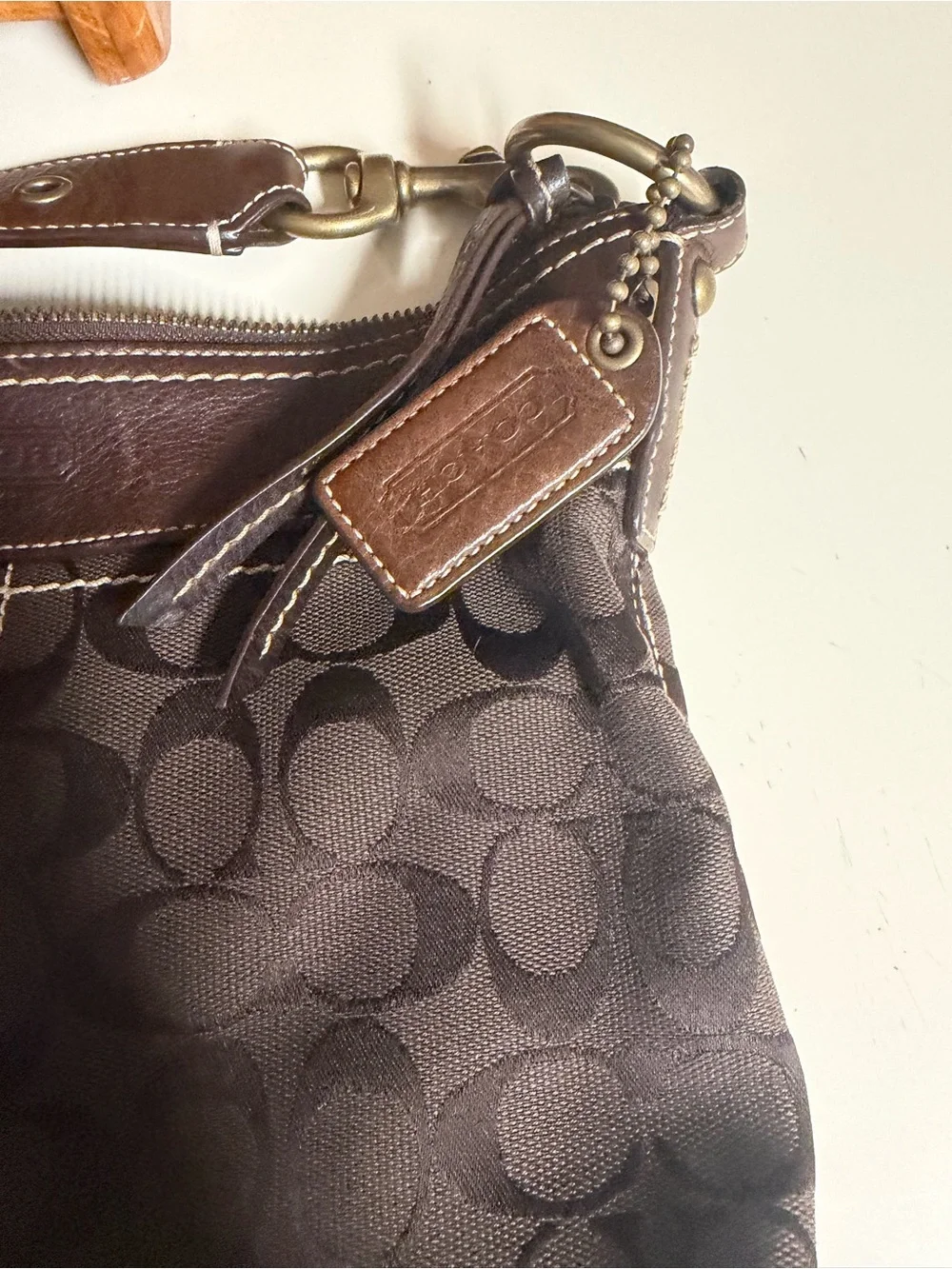 Coach Brown Signature Monogram Crossbody Bag with Dark Leather Trim
